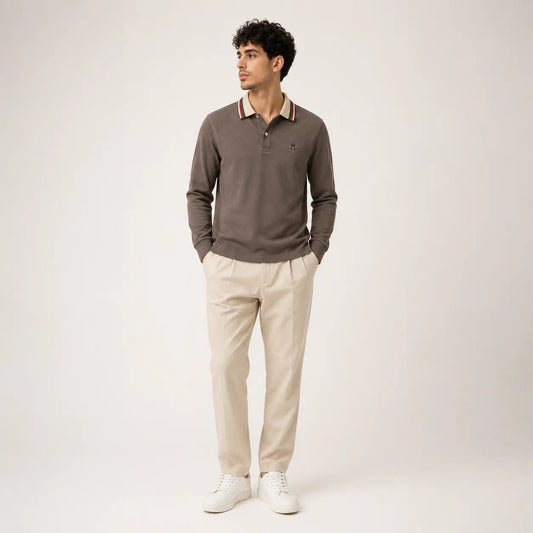 Long-Sleeve Contrast-Collar Polo