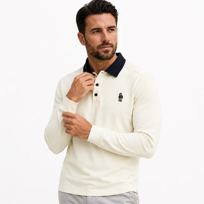 Long-Sleeve Two-Tone Collar Polo Shirt