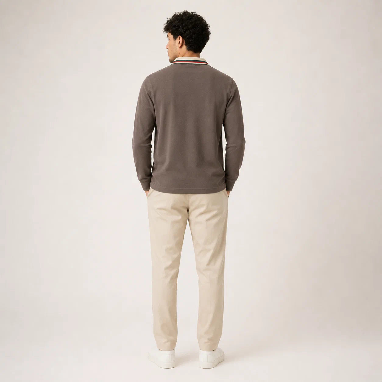 Long-Sleeve Contrast-Collar Polo