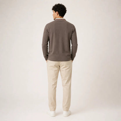 Long-Sleeve Contrast-Collar Polo