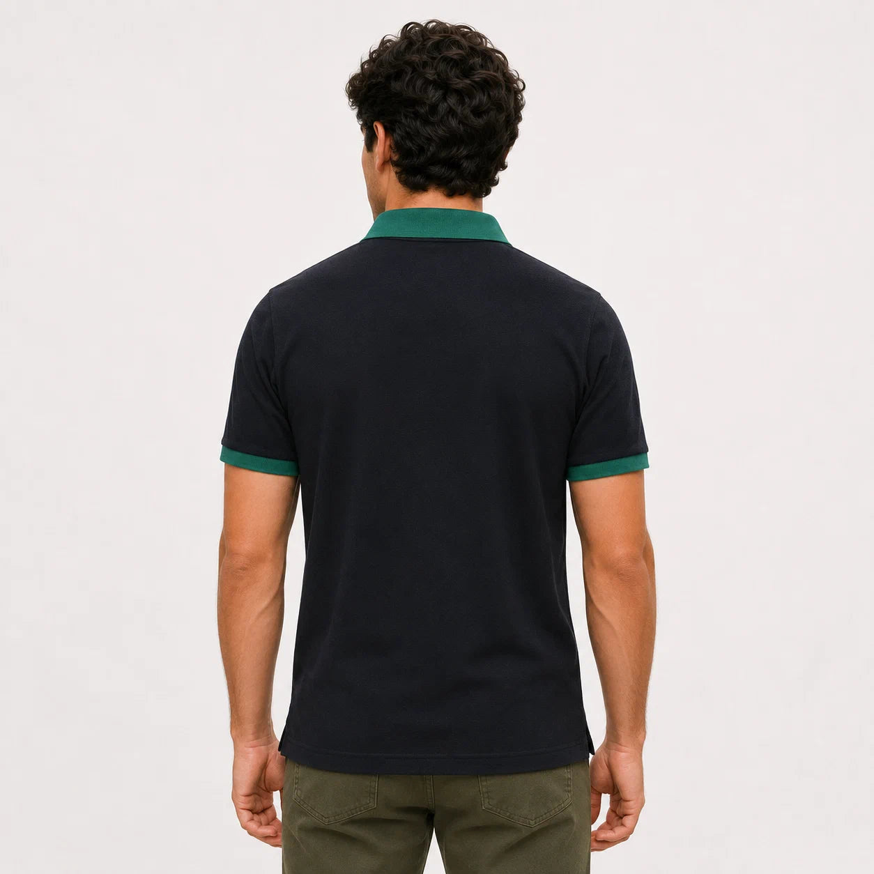 Contrast-Collar Zip Polo Shirt